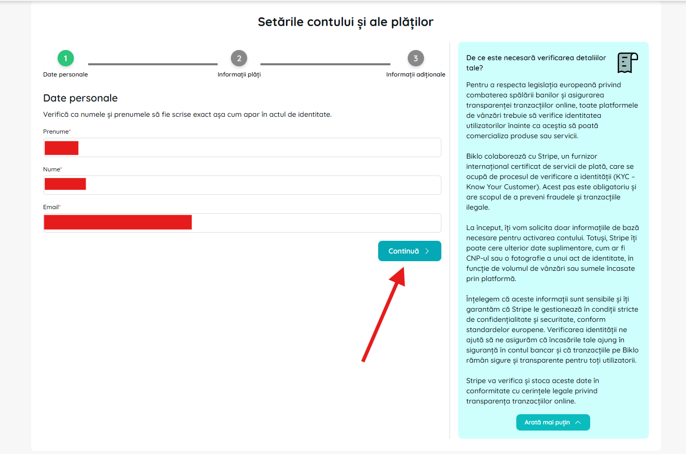 Vyplnění osobních údajů v procesu vytvoření finančního účtu Biklo