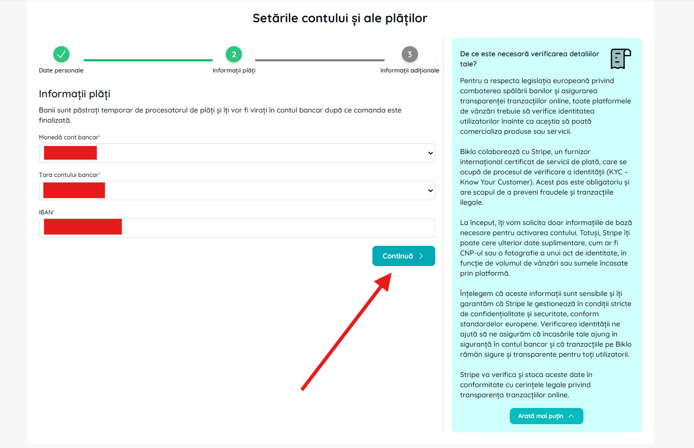 Formulář bankovních údajů v procesu vytvoření finančního účtu Biklo